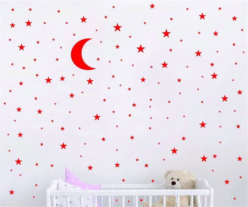 JURUOXIN Moon and Stars Wall Decal Vinyl Sticker for Kids Boy Girls Baby Room Decoration Good Night Nursery Wall Decor Home House Bedroom Design YMX16 (Red) - Image 1